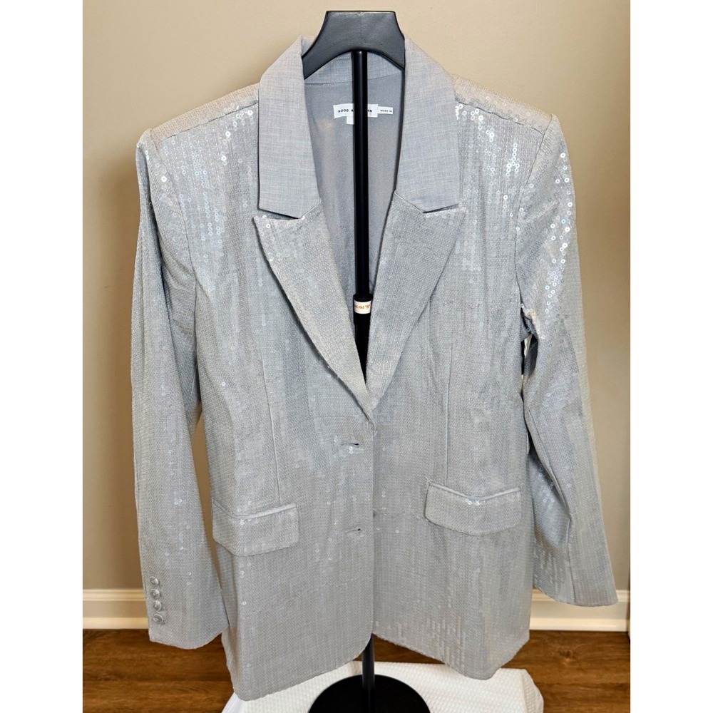 Good American Sequin Oversized Lined Blazer Gray Large GJK0174 NEW